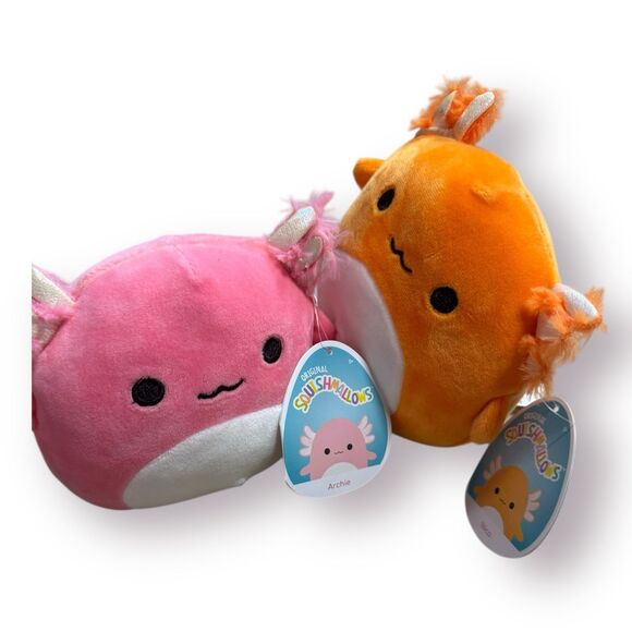 Squishmallows Archie 5” and Nico 5" Hot pink Axolotl and Orange Axolotl BNWT - Picture 2 of 3